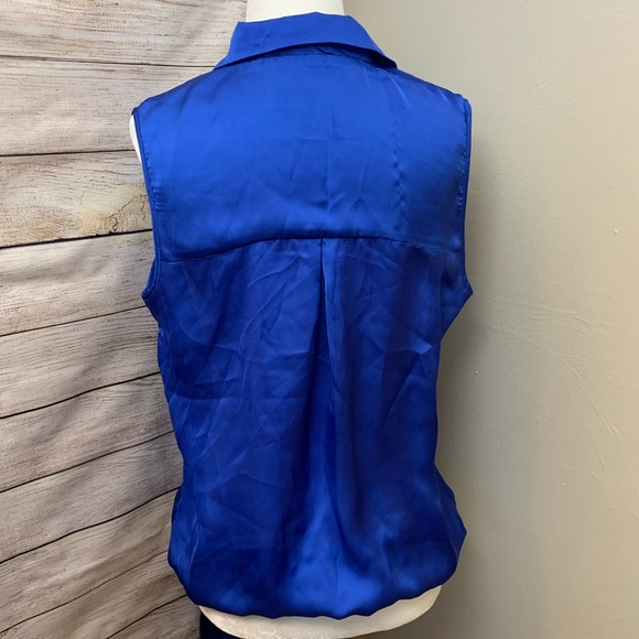 Suzy Shier Cobalt Blue Satin Cross Over Tank Top - Picture 6 of 6